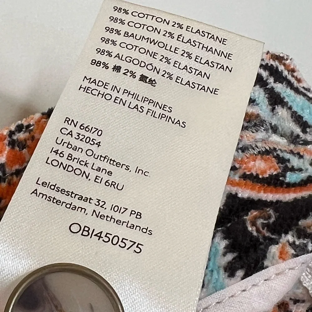 Anthropologie Corduroy Barrel Leg Pants, Blue & Brown Motif, Women’s 14